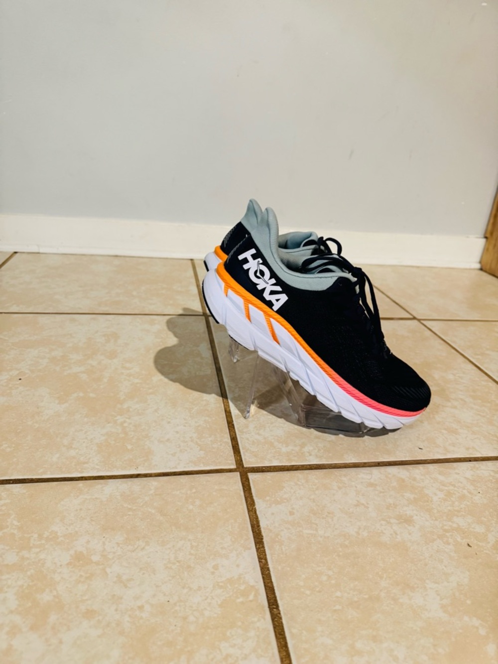 Hoka One One Kids Black Sneakers with Orange and Pink Trim